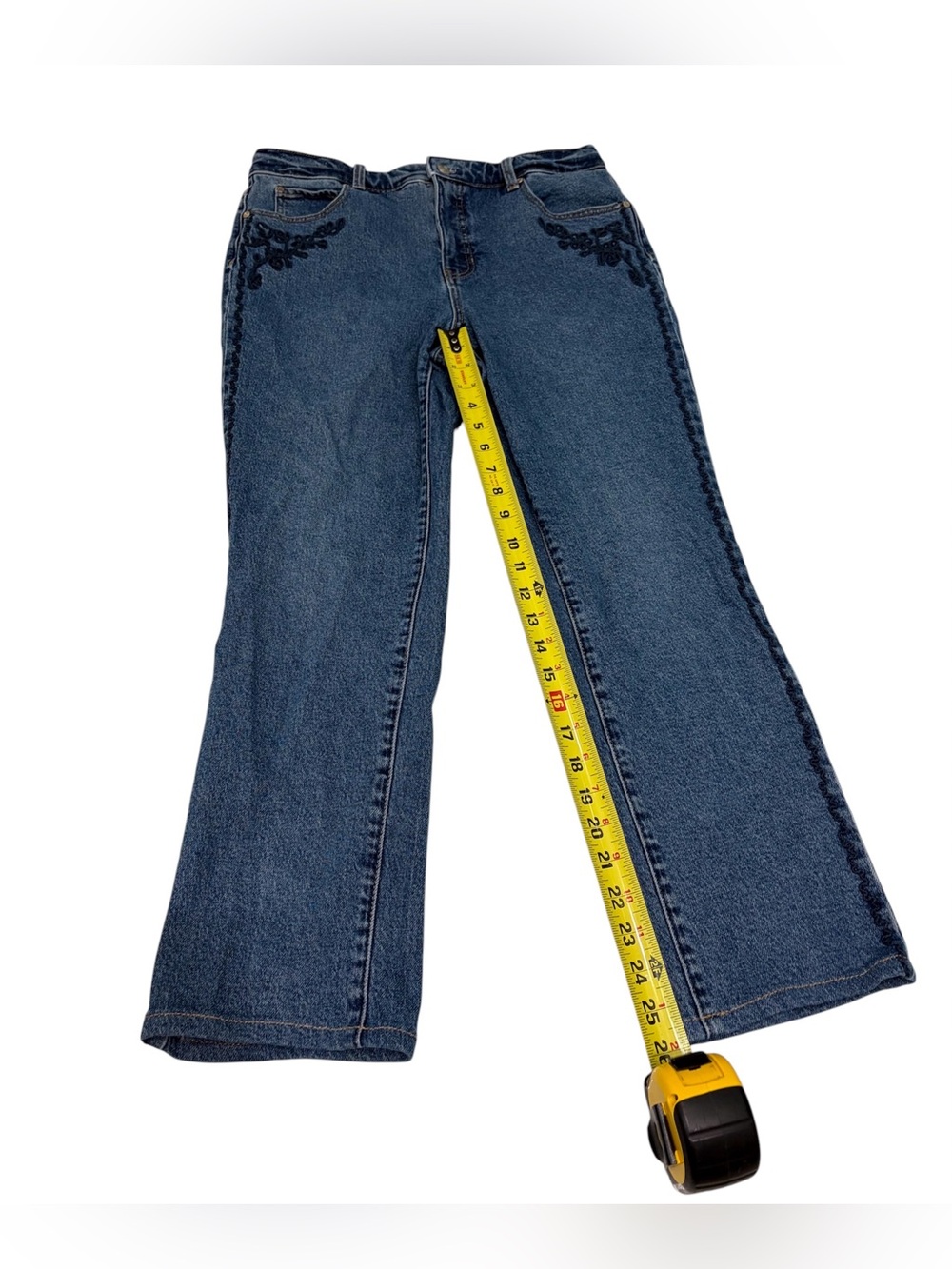 Talbots Women’s Straight Leg Jeans Embroidered Sides  Blue Size 10P - Picture 2 of 6